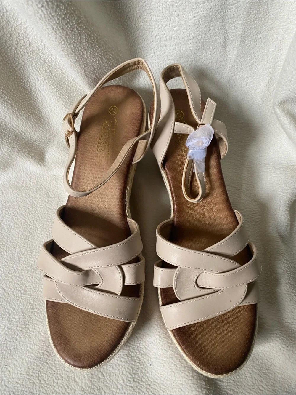 Neutral Beige Wedge Espadrille Sandals with Ankle Strap
